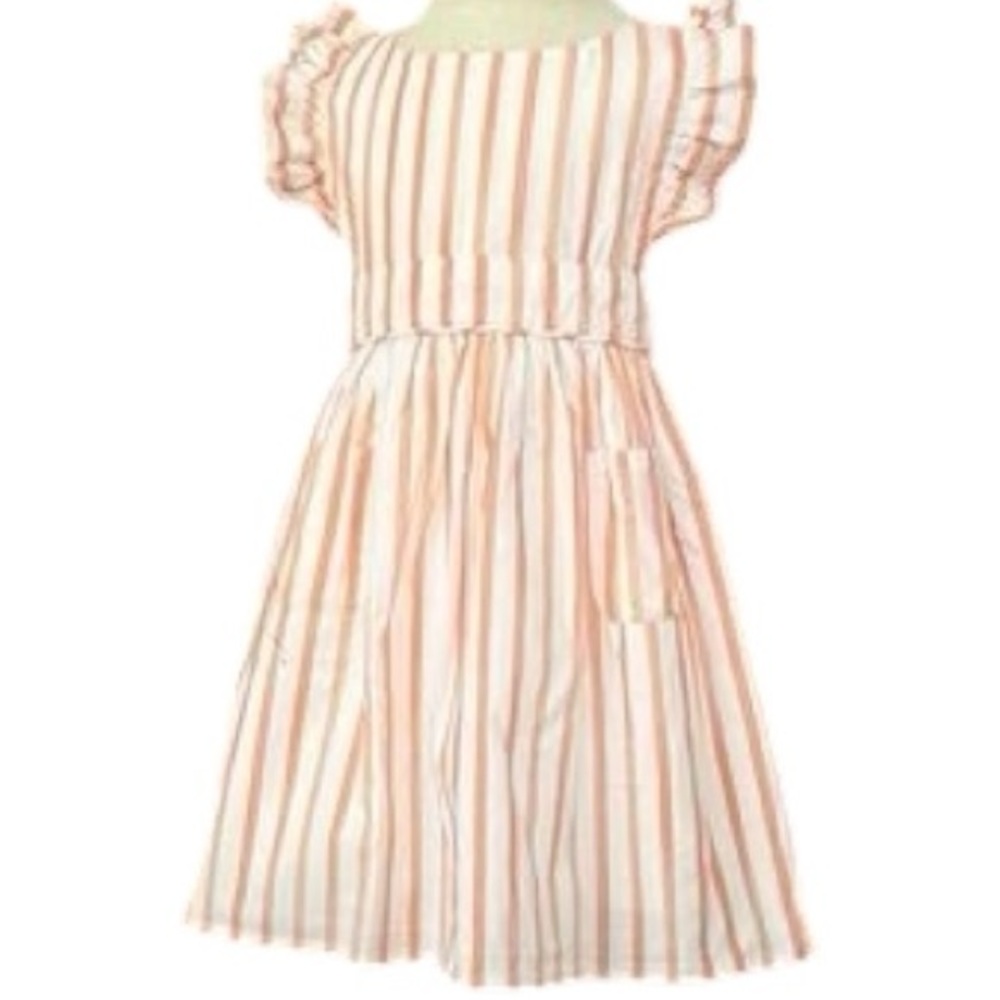 Minnow Girls Size 5 6 Orange White Striped Cotton Ruffle Front Swing Dress
